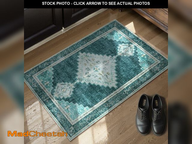 Lot 74-13540727 - Beeiva Teal Rug Entrance Rugs Indoor, 2x3 Non Slip Mat Vintage Medallion Print Ultra Thin Distressed...