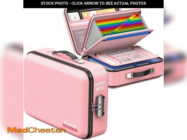 Lot 74-14332636 - COLCASE Fireproof Document Organizer with Lock, Hard Fireproof Document Box - USED
