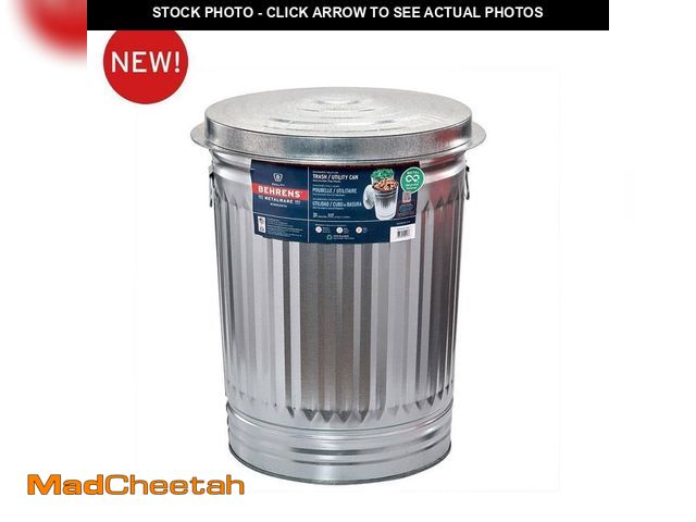 Lot 74-12893974 - Behrens 31 Gal. Galvanized Steel Round Metal Household Trash Can with Lid - USED