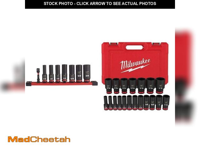 Lot 74-13663004 - Milwaukee SHOCKWAVE Impact Duty 3/8 in. SAE Deep Impact Socket Set (8-PC) &amp; SHOCKWAVE 1/2 in. Dr...