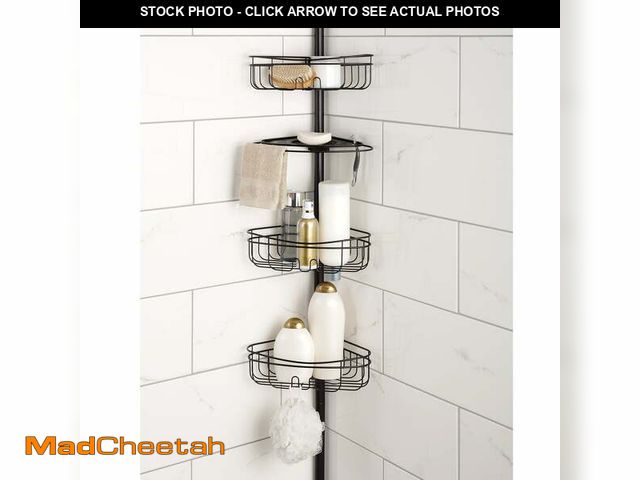 Lot 74-12885744 - Mainstays 4-Tier Tension Pole Shower Caddy with Adjustable Baskets, Soap Tray in Oil-Rubbed Bronze -...