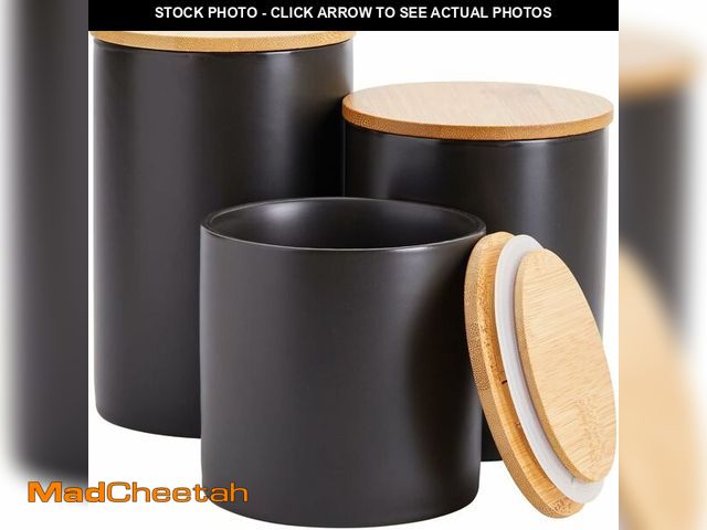 Lot 74-10823615 - Farmlyn Creek Set of 3 Matte Black Kitchen Canister with Airtight Wooden Bamboo Lids, Kitchen Counte...