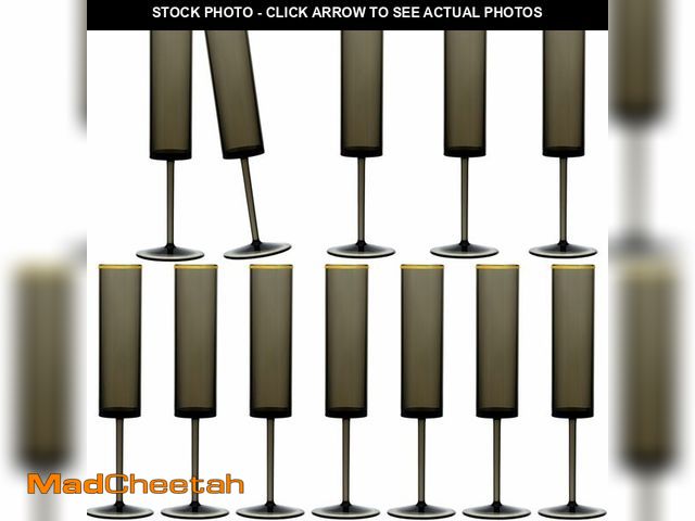 Lot 74-12697042 - 12 Pcs Plastic Wine Glasses,6 OZ Champagne Flutes Goblets Gold Rim Disposable Cups for Parties Reusa...