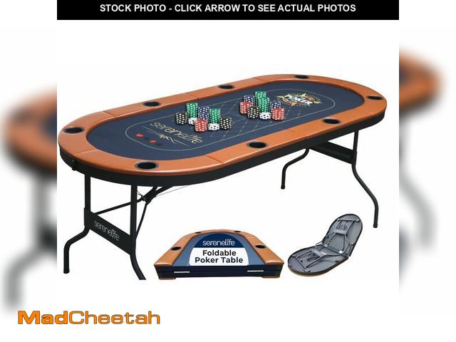 Lot 74-12980584 - SereneLife 8 Player Foldable Poker Table, 71 inch Portable Casino Table for Texas Holdem w/Cushioned...