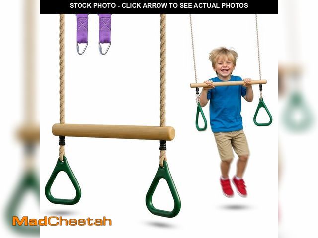 Lot 74-14154979 - Wooden Trapeze Swing Bar for Kids - 18" Adjustable Height Monkey Bars Rings Swingset Accessories - N...