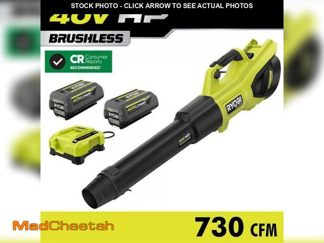 Lot 74-12364675 - RYOBI 40V HP Brushless Whisper Series 190 MPH 730 CFM Cordless Battery Jet Fan Leaf Blower with (2) ...
