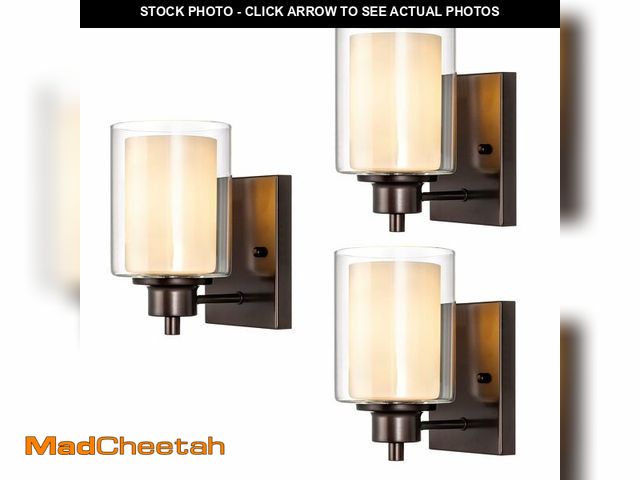 Lot 74-14146895 - Eietonte 3 Pack Bath Vanity Light Fixtures 1-Light, Indoor Oil Rubbed Bronze Wall Light with Dual Gl...