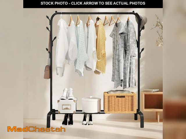 Lot 74-12669972 - HioHa Heavy Duty Clothes Drying Rack with Storage Shelf - Garment Rail with Wheels, Coat &amp; Hat H...