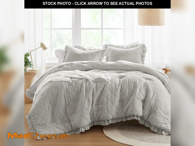 Lot 74-13331333 - Comfort Spaces Queen Comforter Set Ruffle Shabby Chic Comforter for Queen Size Bed, Prewashed Microf...
