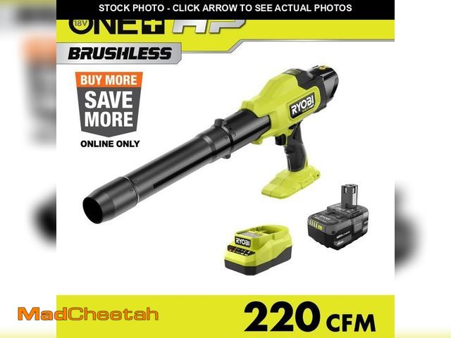 Lot 74-14468536 - RYOBI ONE+ HP 18V Brushless Cordless 220 CFM 140 MPH Compact Leaf Blower with 4.0 Ah Battery &amp; C...