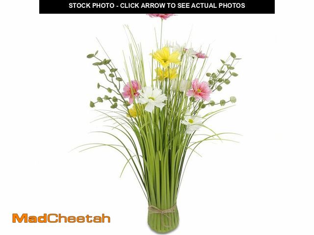 Lot 74-13565814 - ACRYCS Artificial Grass Plants Outdoor with Wildflowers Multicolor Faux Shrubs Onion Wheat Stems Fak...