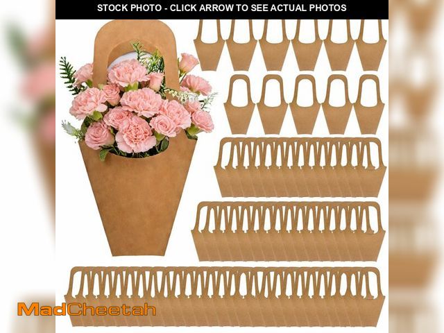 Lot 74-14267161 - Flower Bags 100 Packs, Flower Bags for Bouquets, Kraft Paper Flower Gift Bags With Handle, Suitable ...