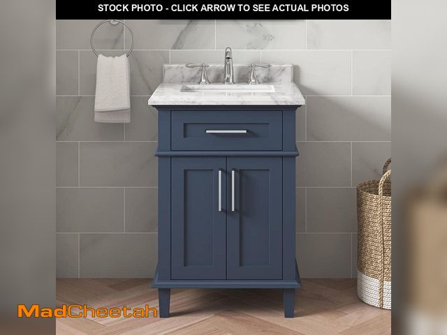 Lot 74-12884093 - (MISSING HARDWARE,FAUCET) Home Decorators Collection Sonoma 24 in. Single Sink Midnight Blue Bath Va...