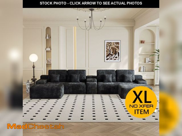 Lot 74-12823984 - KEIKI 150" U-Shaped Oversized Corduroy Modular Sectional Sofa with 2 Ottomans and Multi Functional C...