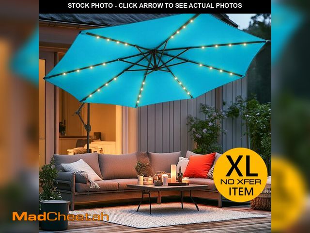 Lot 74-12571121 - wikiwiki 10ft Solar LED Offset Hanging Market Cantilever Patio Umbrella for Backyard, Poolside, Lawn...