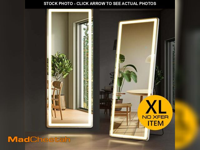 Lot 74-14604201 - EDX Led Full Body Mirror 64"x 21"Rectangle Wall Mounted Free Standing Leaning for Home, White - UNUS...