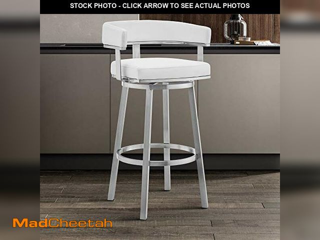 Lot 74-12695346 - (MISSING HARDWARE) Armen Living Lorin Modern 26" Seat Height White Faux Leather and Brushed Stainles...