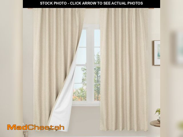 Lot 74-12702704 - LAMIT 100% Blackout Natural Linen Curtains, 72 Inches Linen Textured Thermal Bedroom Curtains Back T...