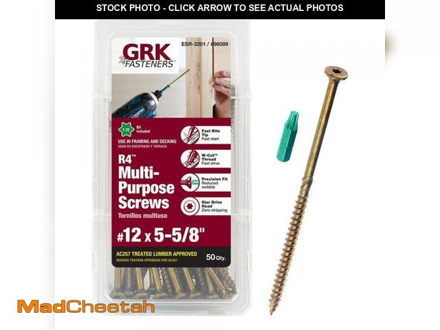 Lot 74-12412711 - GRK Fasteners #12 x 5-5/8 in. R4 Multi-Purpose Star Drive Flat Head Screw (50 per Pack) - UNUSED