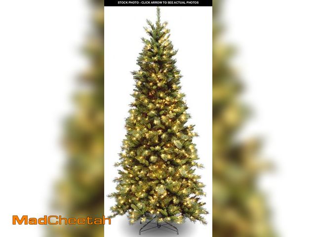 Lot 74-12336012 - National Tree Company Pre-Lit Artificial Slim Christmas Tree, Green, Tiffany Fir, White Lights, Incl...