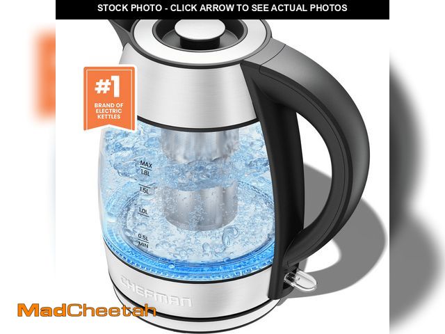Lot 74-12688331 - Chefman Fast Boiling 1.8L Electric Glass Kettle, Removable Tea Infuser, LED Lights, Stainless Steel ...