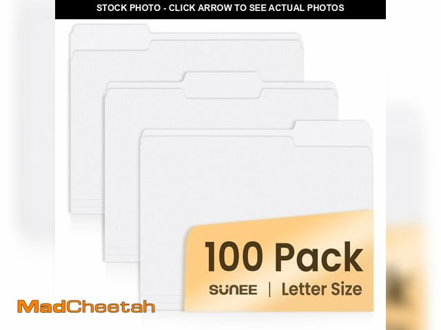 Lot 74-13720128 - SUNEE File Folders Letter Size White, 100 Pack Manilla Folders 8.5 x 11 1/3-Cut Tabs, Colored File F...