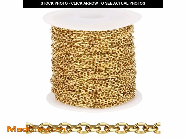Lot 74-14143061 - [33 FT] 18K Gold PVD Plated Rolo Cable Chains Bulk for Jewelry Making, 1.5mm 304 Stainless Steel Dia...