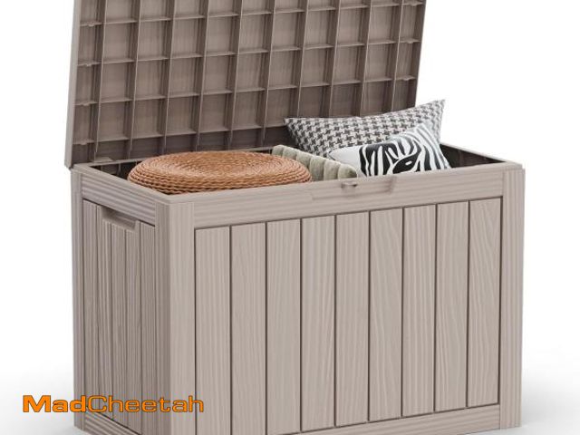 Lot 74-12510628 - Vixzen 46 Gallon Resin Deck Box, Lockable Outdoor Storage Box for Patio Cushions Storage Furniture,G...