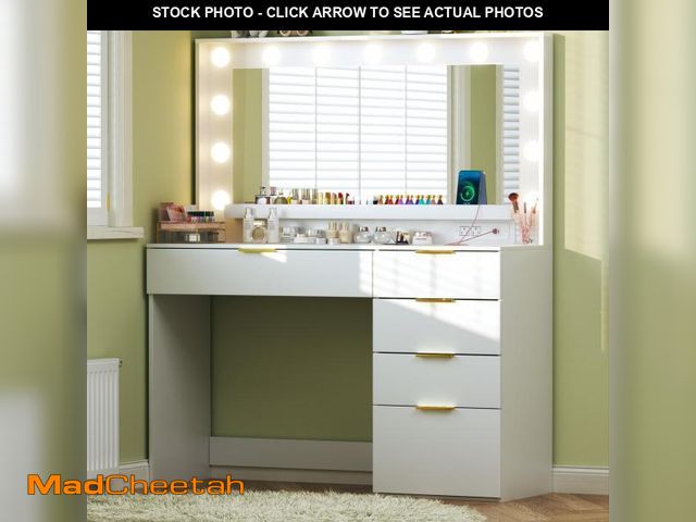 Lot 74-12130654 - LIMGLIM Makeup Vanity Desk with Lights &amp; Large Mirror, 39.3in Vanity Desk with Mirror and Lights...