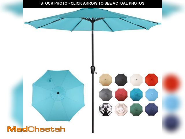 Lot 74-14306895 - Sun-Ray 9 ft. Round 8-Rib Steel Market Patio Umbrella in Aqua - UNUSED