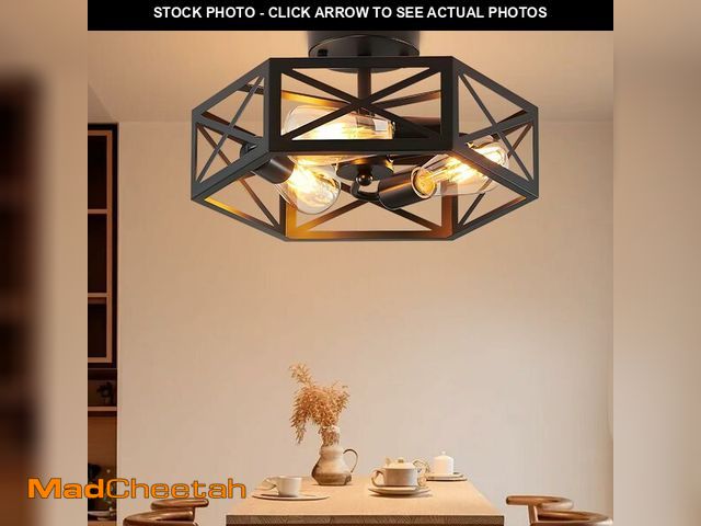 Lot 74-12712504 - Gugxiom 3 Light Semi Flush Mount Ceiling Light, Modern Farmhouse Living Room Light Fixture, Black Li...