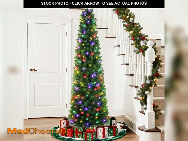 Lot 74-12802622 - Goosiay Pre-Lit Pencil Artificial Christmas Tree, 6.5ft Xmas Tree with Metal Stand for Christmas Dec...