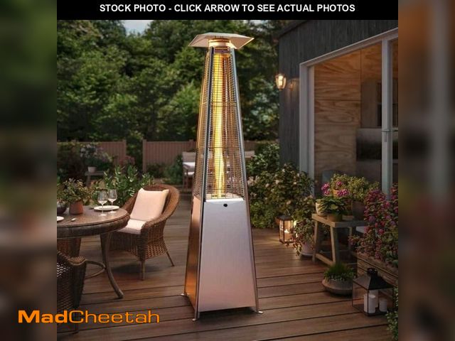 Lot 74-12944819 - LAUSAINT HOME 48,000 BTU Steel Propane Pyramid Patio Heater with Cover and Wheels - UNUSED