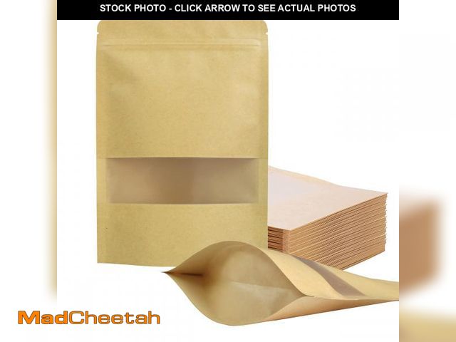 Lot 74-11545026 - 100 Pcs Resealable bags,5.9" x 8.6" Stand Up Kraft Paper Bags with Matte Window, Zip Lock Food Stora...