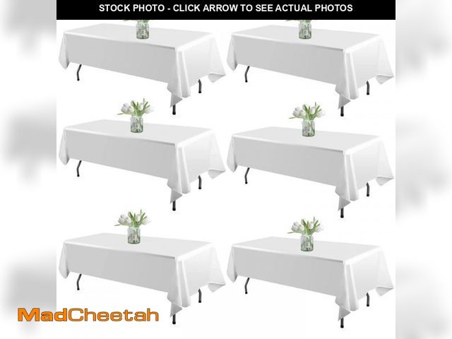 Lot 74-11558875 - WIGENIUS 6 Pack White Table Cloth Rectangle Tablecloths 60X102 Inch,Polyester Table Cloth for 6 Foot...