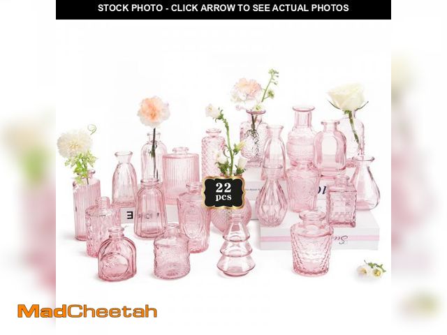 Lot 74-12312434 - RUCKAE Pink Flower Vase in Bulk 22 Glass Bud Vases Vintage Small Vases for Centerpiece Table Wedding...