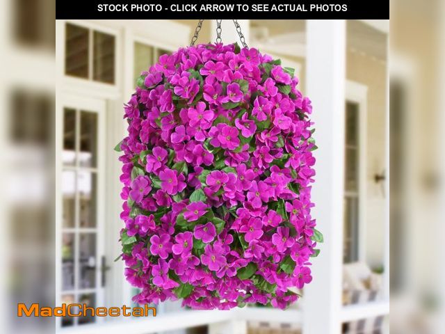 Lot 74-12053158 - Waipfaru Artificial Hanging Flowers for Outdoors, 2 Set Fake Hanging Plants with Baskets, Silk Faux ...