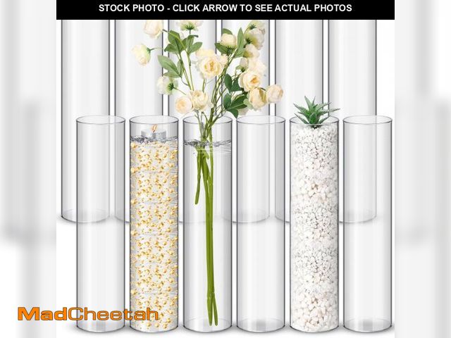 Lot 74-12440291 - Nuogo 12 Pcs Plastic Clear Cylinder Vase for Home 12 Inch Acrylic Flower Clear Vase Centerpiece for ...