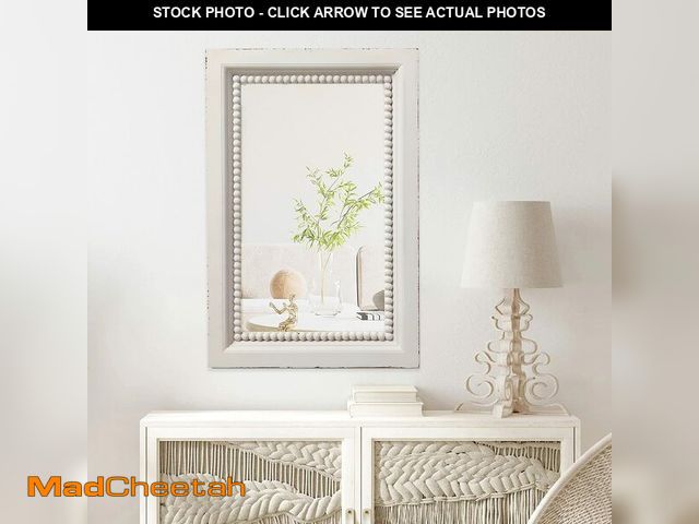 Lot 74-13765784 - Sintosin Boho White Mirrors for Wall Decor 24 x 16 Inches, Hanging Distressed Finish Wooden Frame Re...