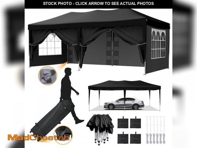 Lot 74-12462571 - VECUKTY 10 x 20ft Pop up Canopy Tent with 6 Sidewalls, Wheeled Bag, Shelter for Outdoor Shade,Black ...