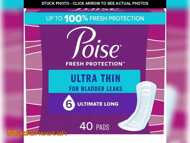 Lot 74-14284091 - Poise Ultra Thin Incontinence Pads for Women, 6 Drop, Ultimate Absorbency, Long, 40 Count - UNUSED