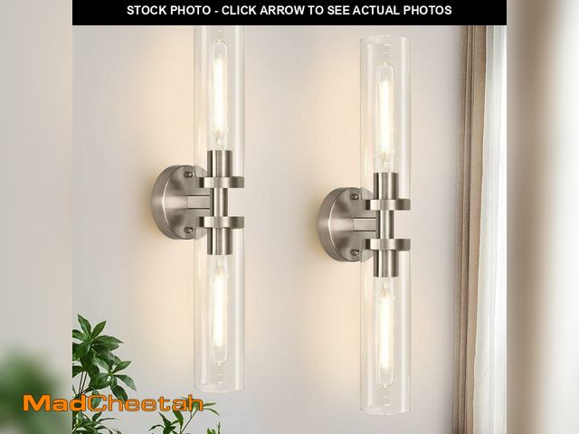 Lot 74-12333407 - Wall Sconces Set of Two, Hardwired Brushed Nickel Bathroom Sconces Wall Lighting with Clear Glass, M...