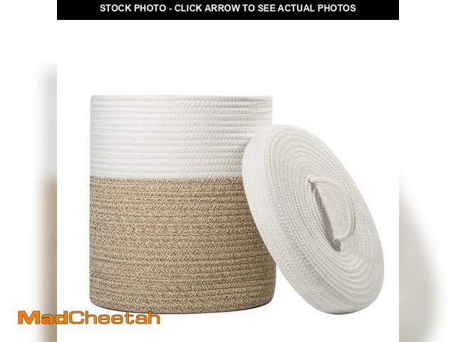 Lot 74-13956283 - Yimi's Dream Lidded Storage Basket, Medium Cotton Rope Basket with Lid, Small Round Storage Basket f...