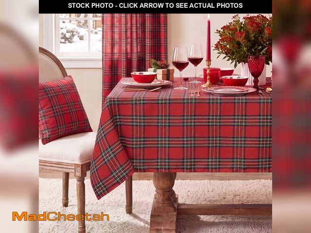 Lot 74-14481001 - Softalker Christmas Checkered Tablecloth for 8 Foot Rectangle Table - Red Buffalo Plaid Linen Cotton...