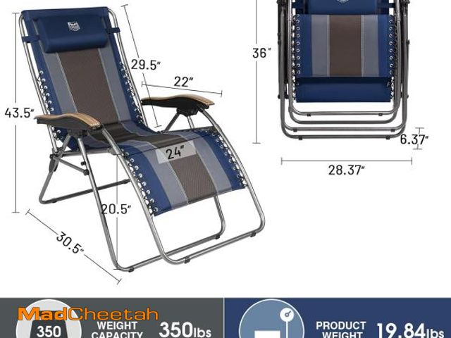 Lot 74-12288759 - TIMBER RIDGE Outdoor Reclining Padded with Adjustable Headrest and Cup Holder Foldable Zero Gravity ...