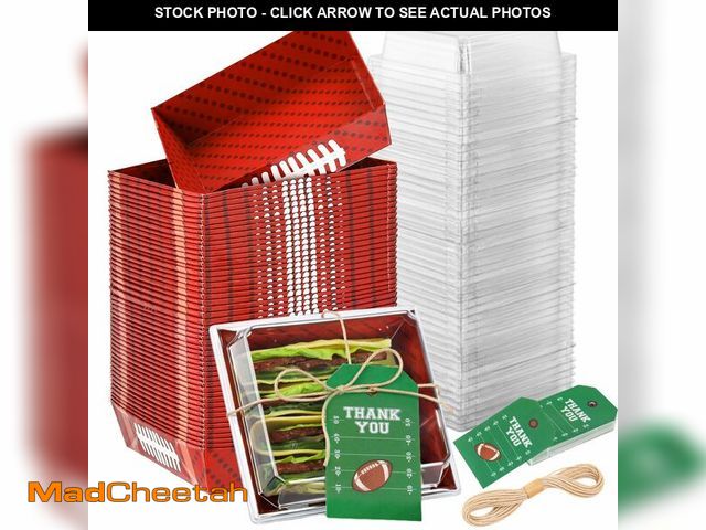Lot 74-13575418 - Tioncy 50 Pack Football Charcuterie Boxes with Clear Lids and Ropes Cards Football Paper Charcuterie...