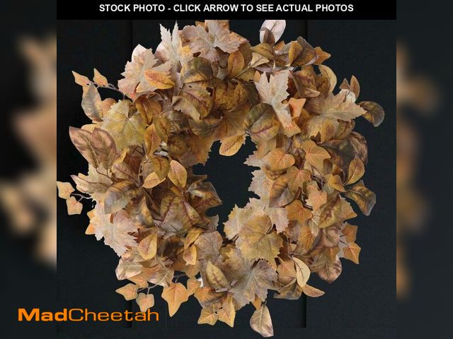 Lot 74-12700255 - Egolot Fall Maple Leaves Wreath for Front Door, Autumn Natural Looking Sunset Yellow Maple Wreath fo...