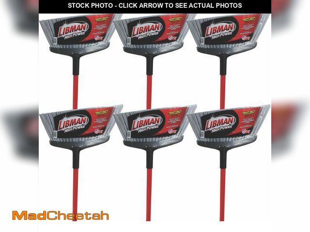 Lot 74-13698164 - Libman Commercial 1102 Rough Surface Angle Broom, 15" Wide, Steel Red Handle and Gray Bristles (Pack...