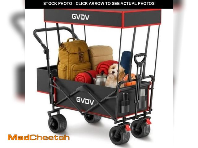 Lot 74-12155555 - GVDV Collapsible Wagon Cart with Removable Canopy  Foldable Utility Cart with All-terrain Wheels  Ve...