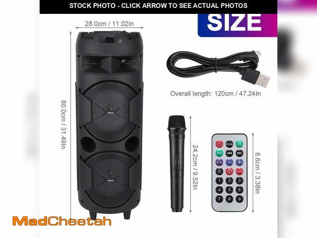 Lot 74-12768474 - (MISSING REMOTE,MICROPHONE,REMOTE,AUX CORD) BEYGO Portable Party Speaker with Double Subwoofer Heavy...
